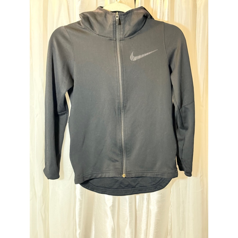 Nike Hoodie Boys Medium Black Dri-FIT Basketball Full Zip Scuba Neck Jacket